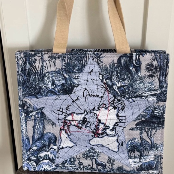 Dior Handbags - Christian Dior Blue and Beige Straw Tote Bag